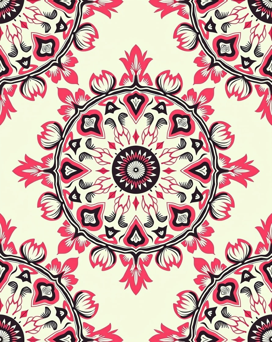 Circular Floral Design With Red Accents Rug