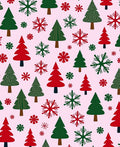 Festive Red Green Christmas Trees Snowflakes Rug