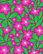 Vibrant Pink Floral Leaf Pattern Rug