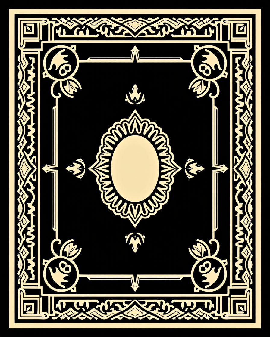Art Deco Style Black Gold Frame Design Rug