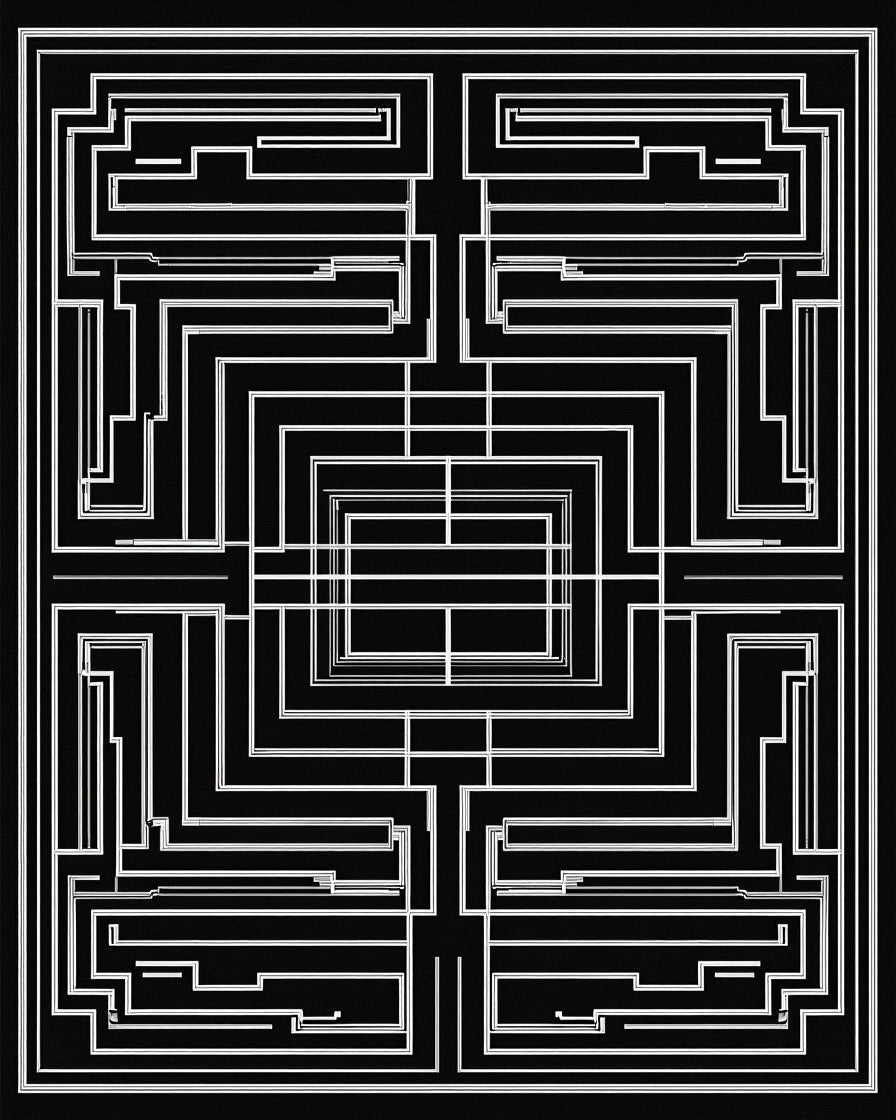 Chic Black White Maze Pattern Rug