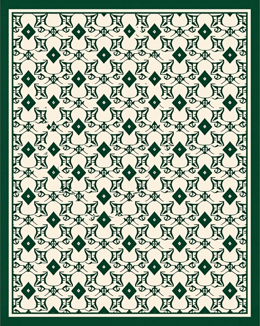 Classic Diamond Patterned Green Rug