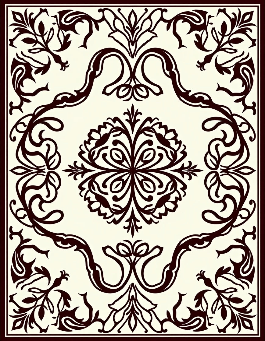 Classic Floral Swirl Border Design Rug