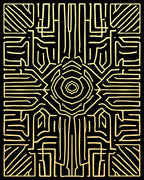 Abstract Golden Maze Pattern Design Rug