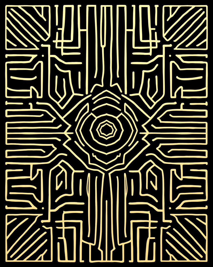 Abstract Golden Maze Pattern Design Rug