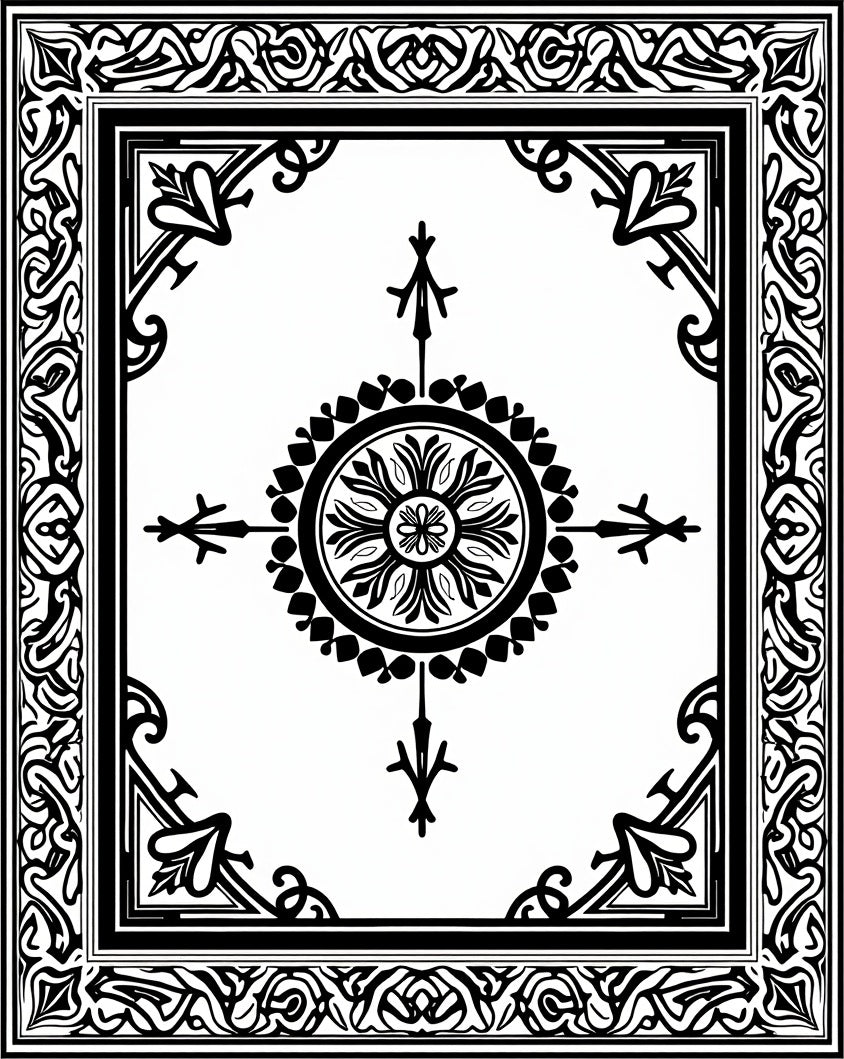 Classic Black White Ornamental Medallion Rug