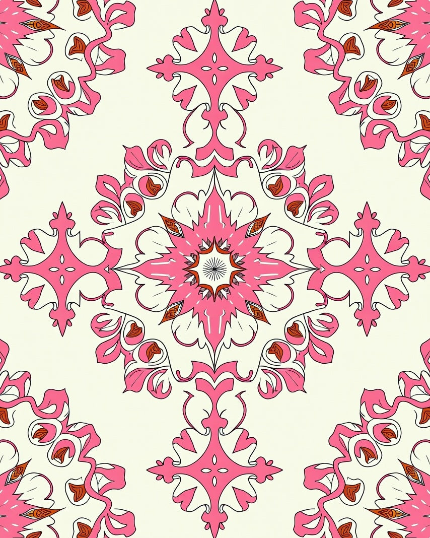 Vibrant Pink Floral Mandala Pattern Rug