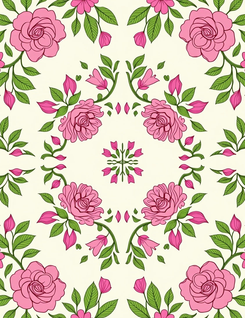 Pink Floral Vines Pattern Rug