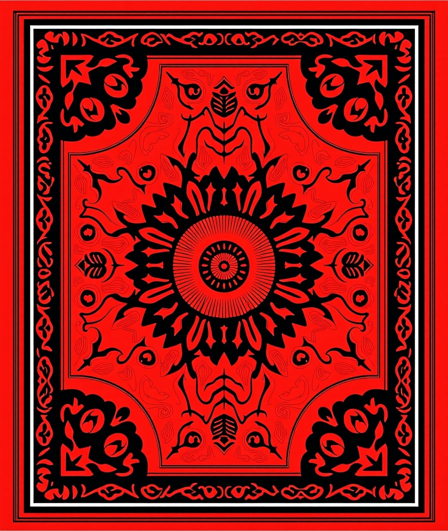 Bold Red Black Medallion Pattern Rug