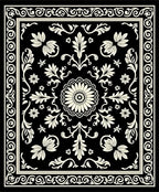 Elegant Black Floral Scrollwork Design Rug