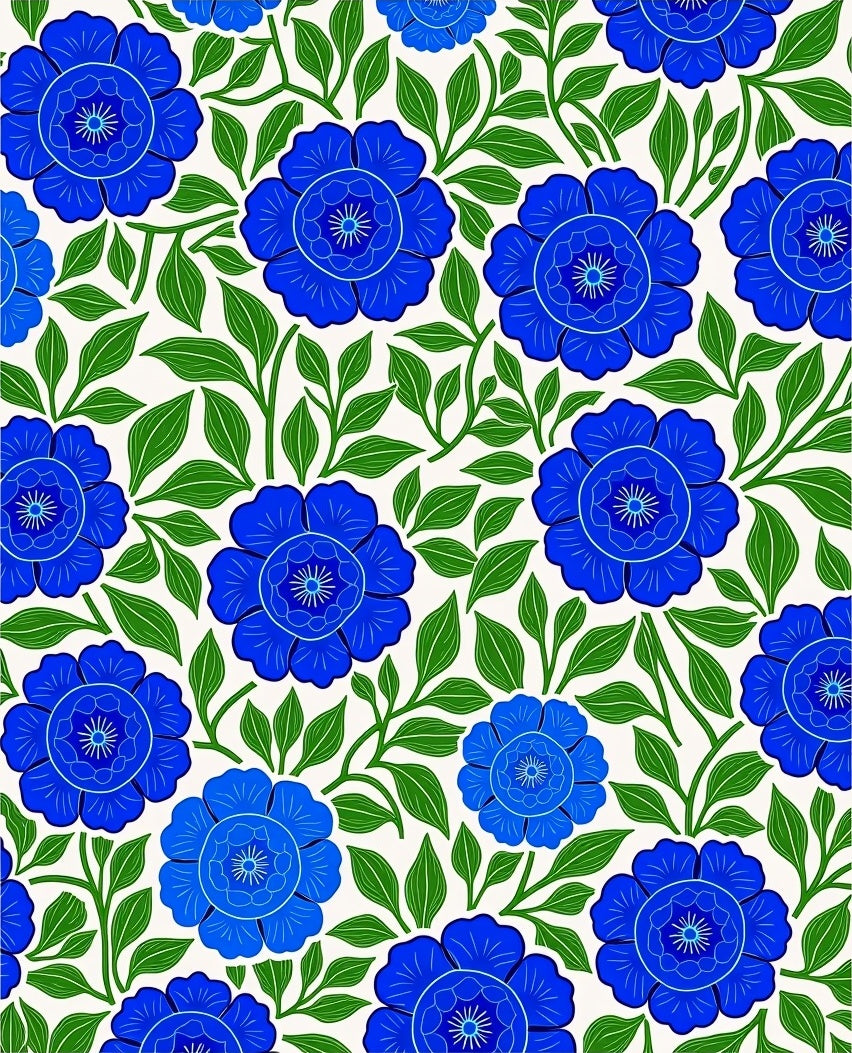 Art Nouveau Blue Floral Vine Rug
