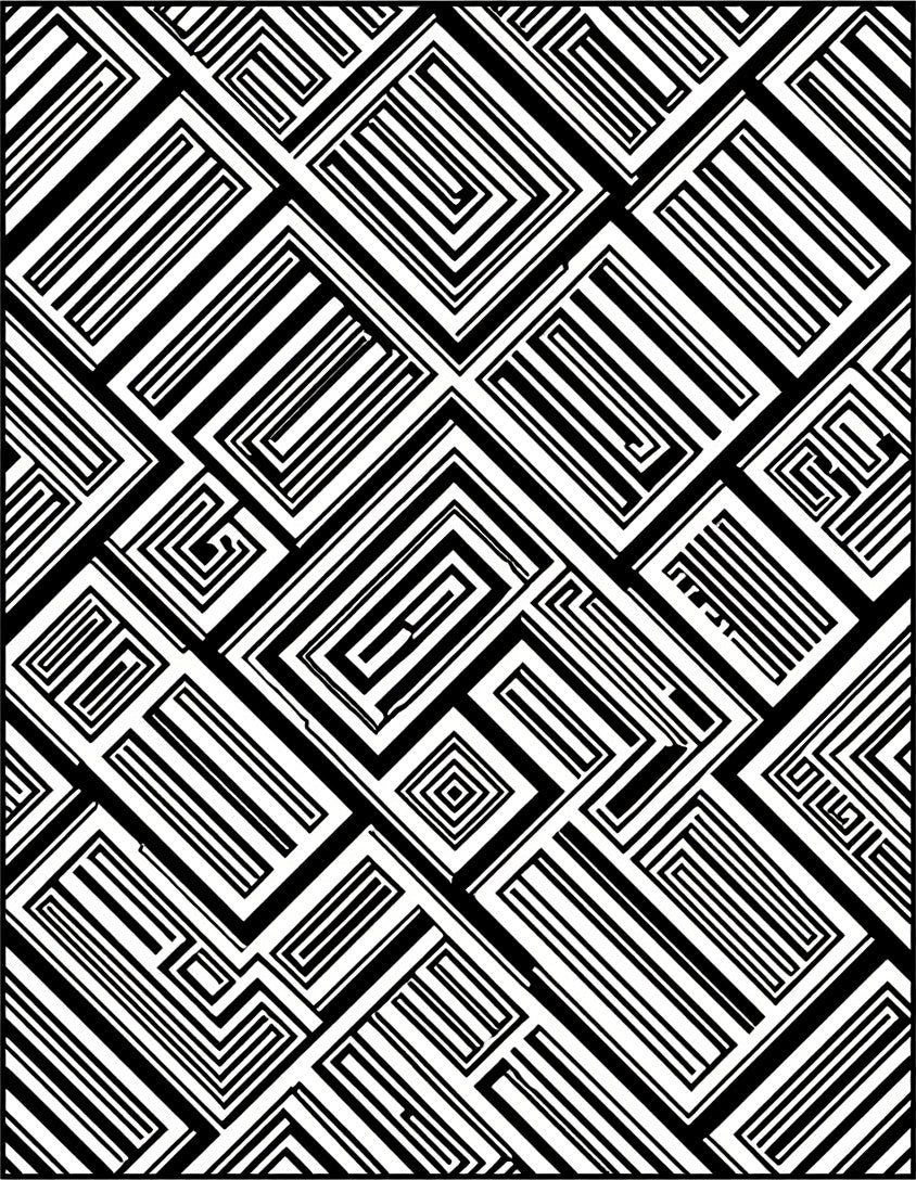 Maze Like Geometric Lines Pattern Rug