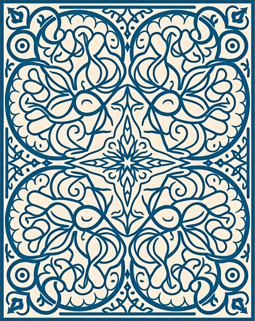 Exotic Blue Floral Intricate Pattern Rug