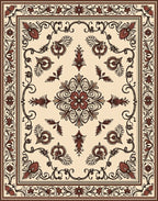 Ornate Floral Scrollwork Beige Brown Rug