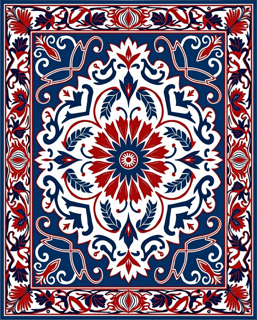 Classic Floral Medallion Red Blue Rug
