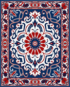 Classic Floral Medallion Red Blue Rug