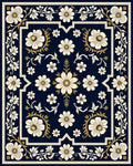 Elegant Navy White Floral Border Rug