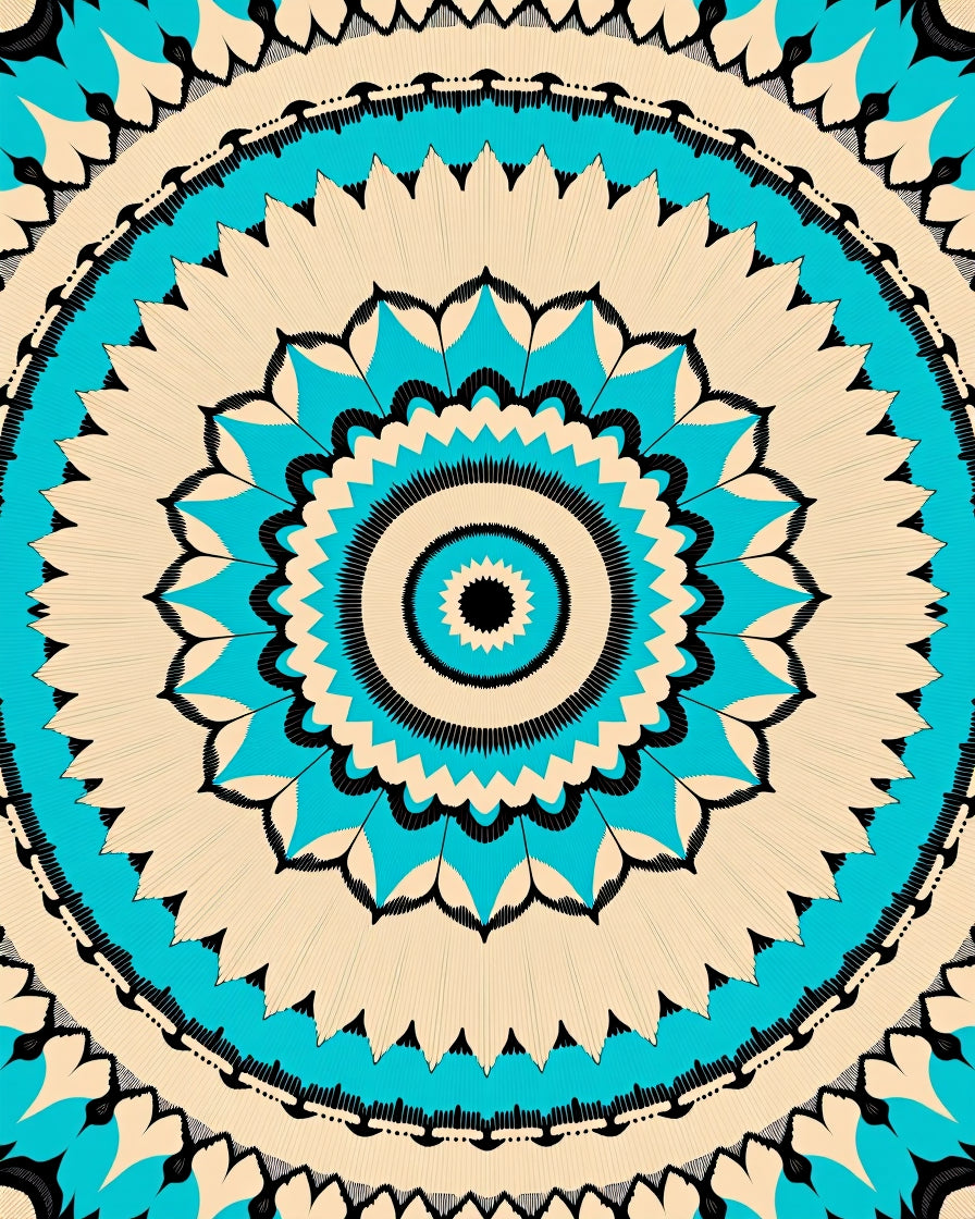 Radiant Circular Teal Floral Pattern Rug