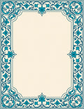 Intricate Teal Floral Scroll Border Design Rug