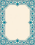Intricate Teal Floral Scroll Border Design Rug
