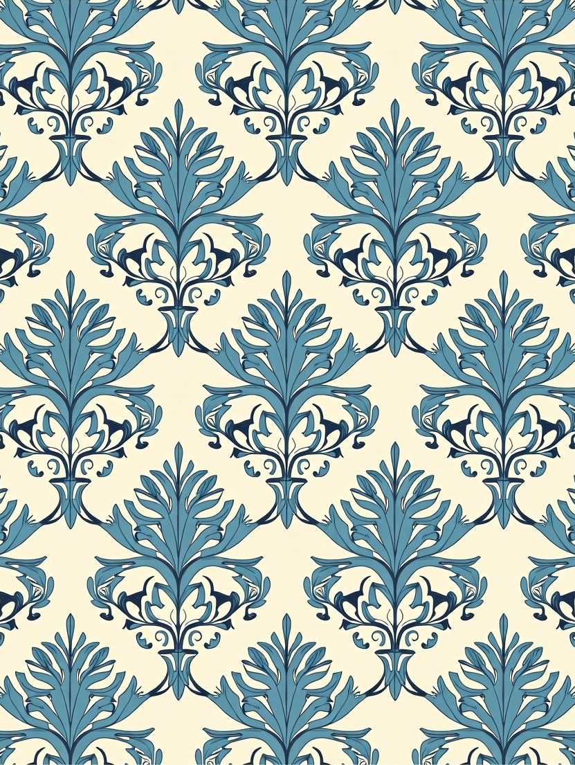 Classic Blue Floral Damask Pattern Rug