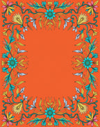 Vibrant Floral Scroll Border Design Rug