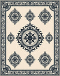 Ornate Black Cream Medallion Pattern Rug