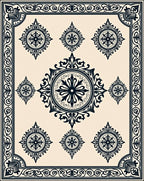 Ornate Black Cream Medallion Pattern Rug