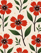 Red Floral Pattern With Green Leaves Rug