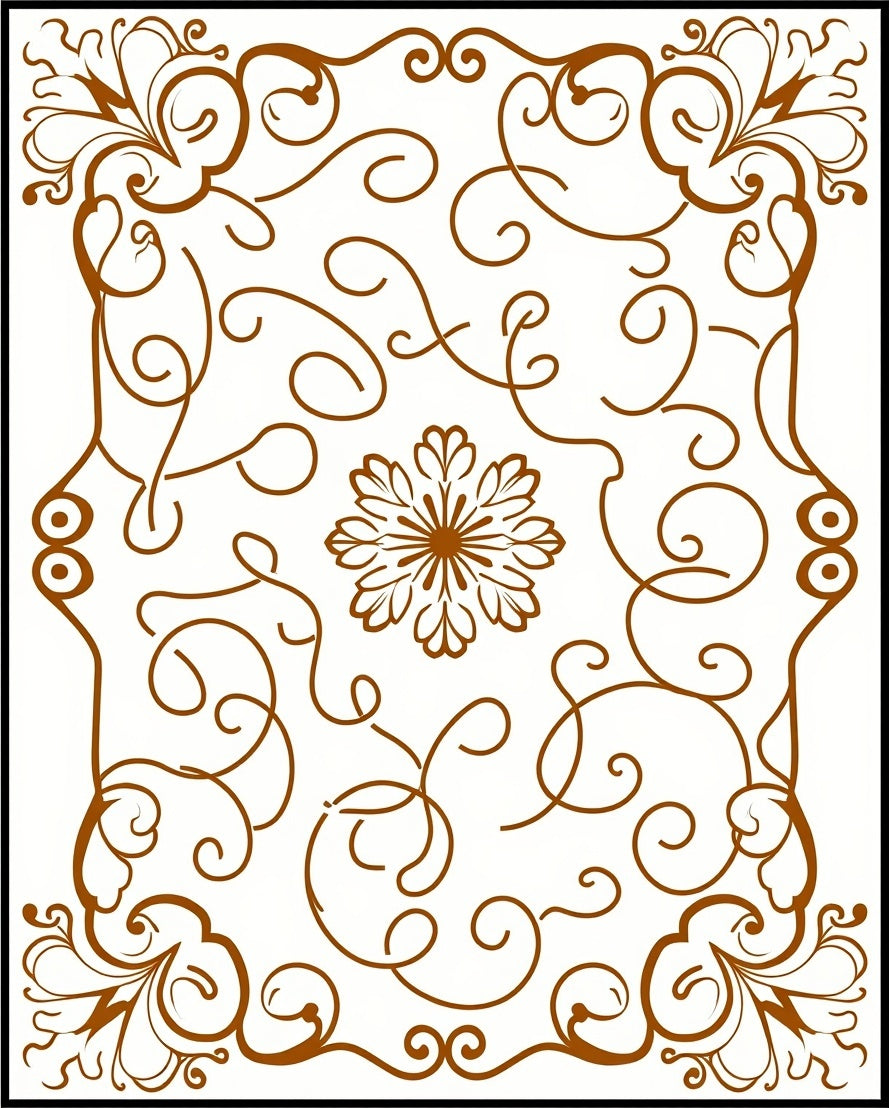 Brown Swirl Floral Scrollwork Pattern Art Rug