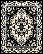 Ornate Floral Mandala Black Cream Rug