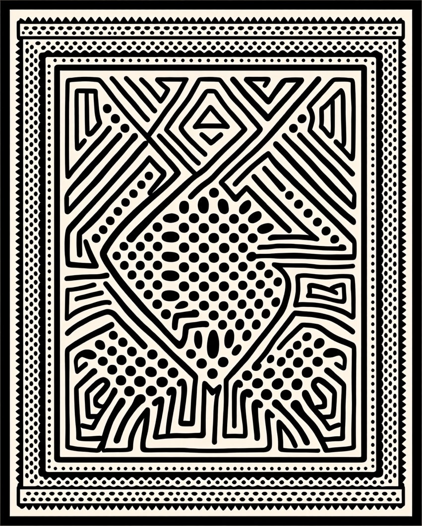 Bold Tribal Patterned Black Cream Rug