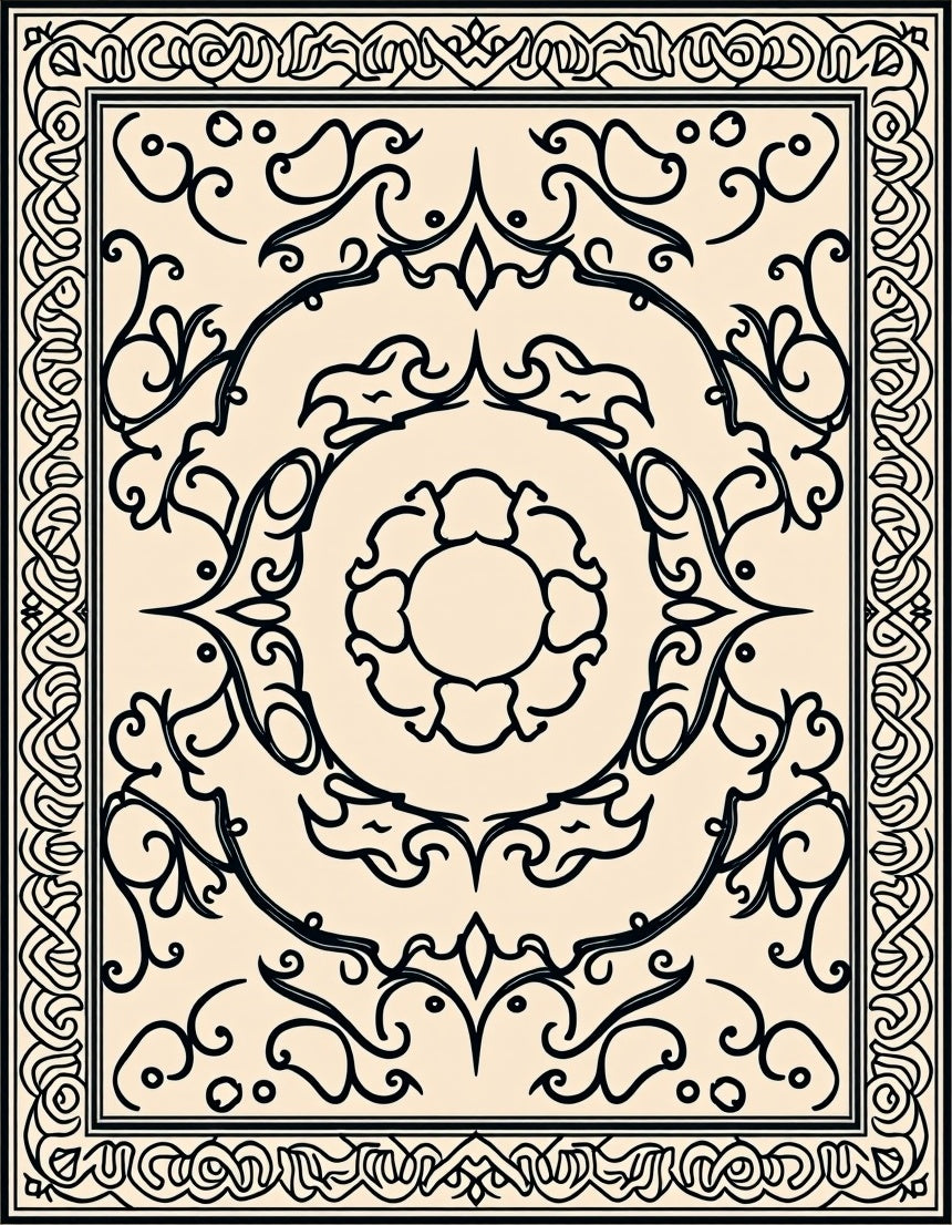 Cream Ornamental Scrollwork Rug