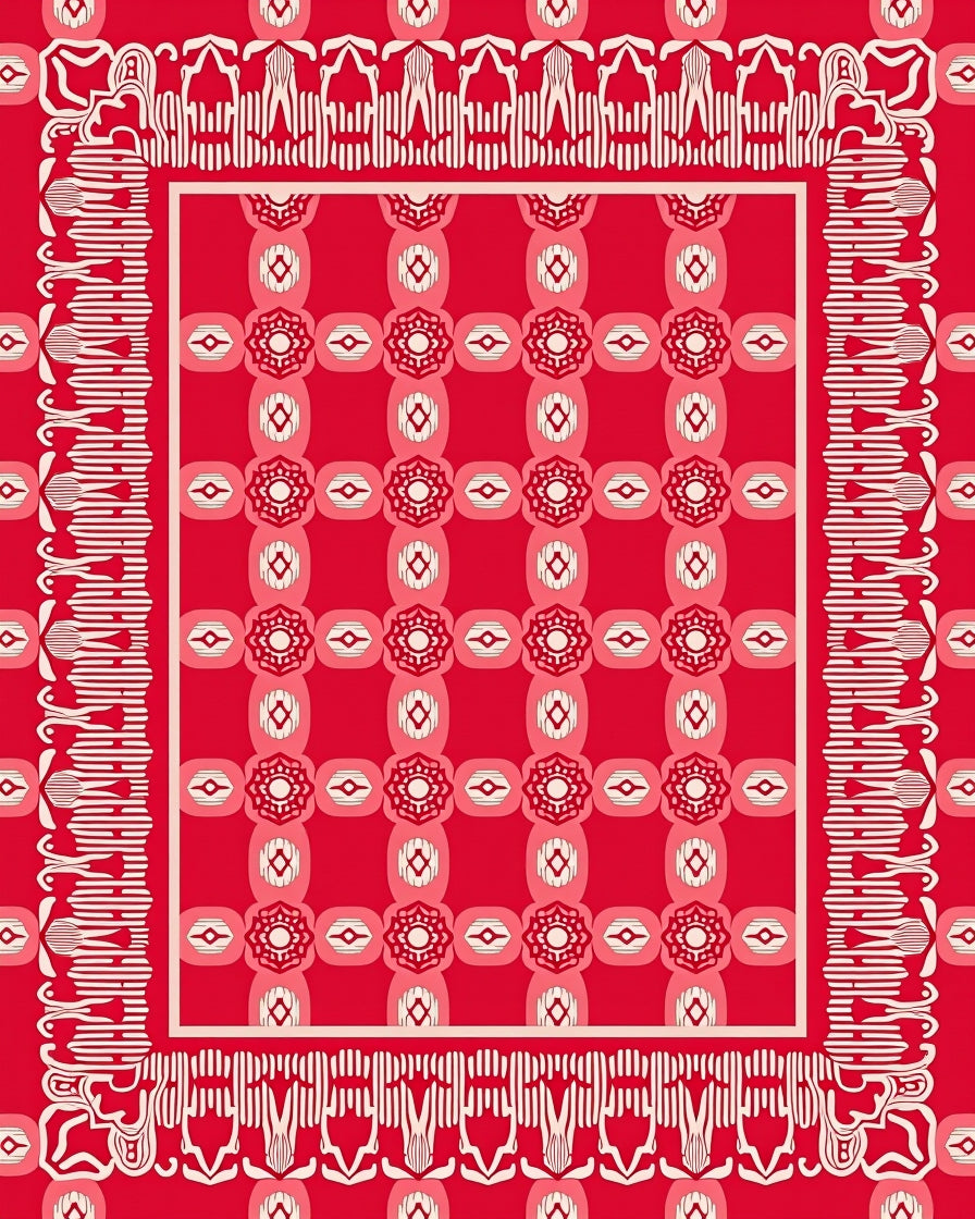 Red Geometric Floral Patterned Rug