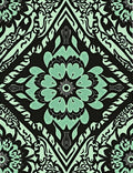 Seafoam Black Floral Diamond Mandala Rug