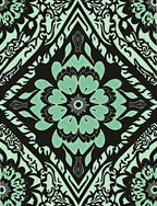 Seafoam Black Floral Diamond Mandala Rug