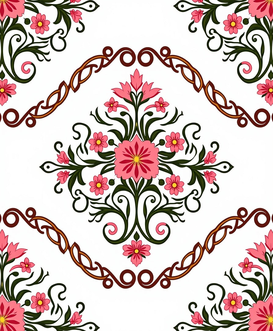 Intricate Floral Vines Pattern Oriental Rug