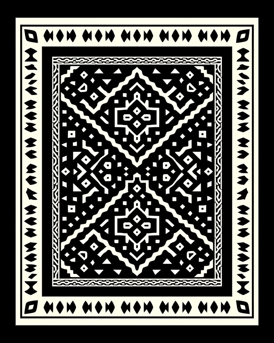 Geometric Tribal Black White Pattern Rug