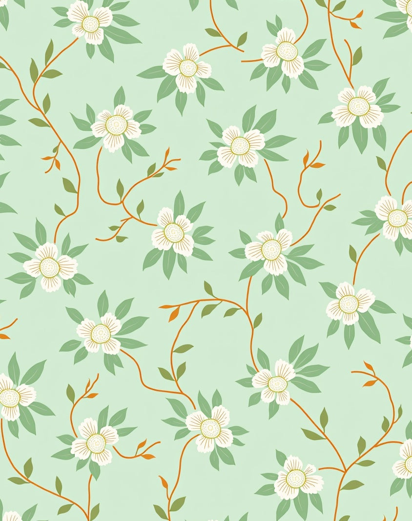 Mint Green Floral Vine Pattern Rug