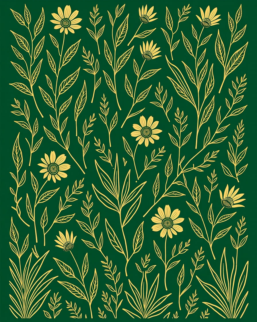 Golden Floral Botanical Design Rug