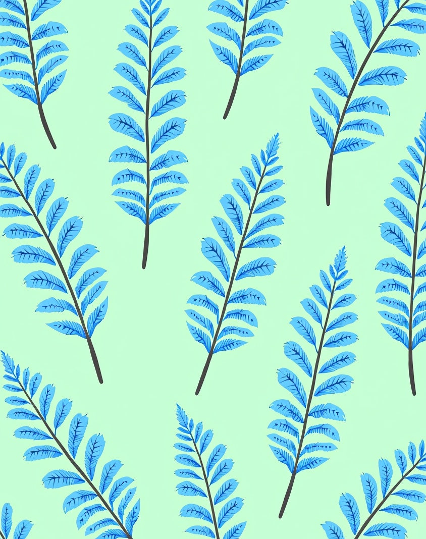 Blue Fern Patterned Mint Rug