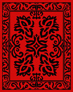 Ornate Black Floral Red Pattern Rug