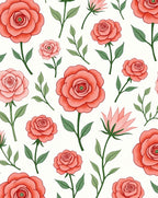 Delicate Coral Rose Floral Pattern Rug