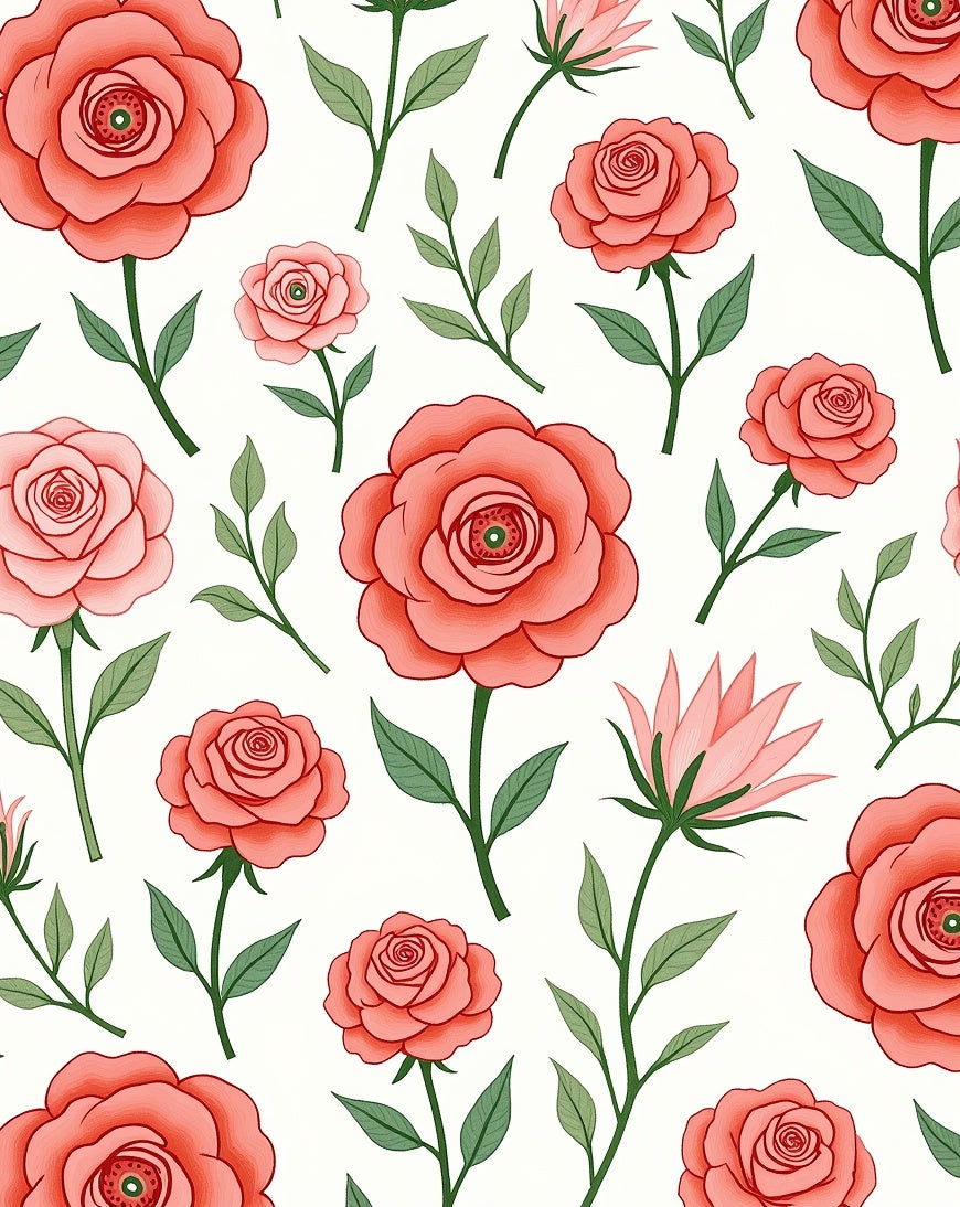 Delicate Coral Rose Floral Pattern Rug