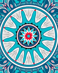 Bold Teal Red Floral Mandala Design Rug