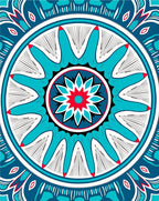Bold Teal Red Floral Mandala Design Rug