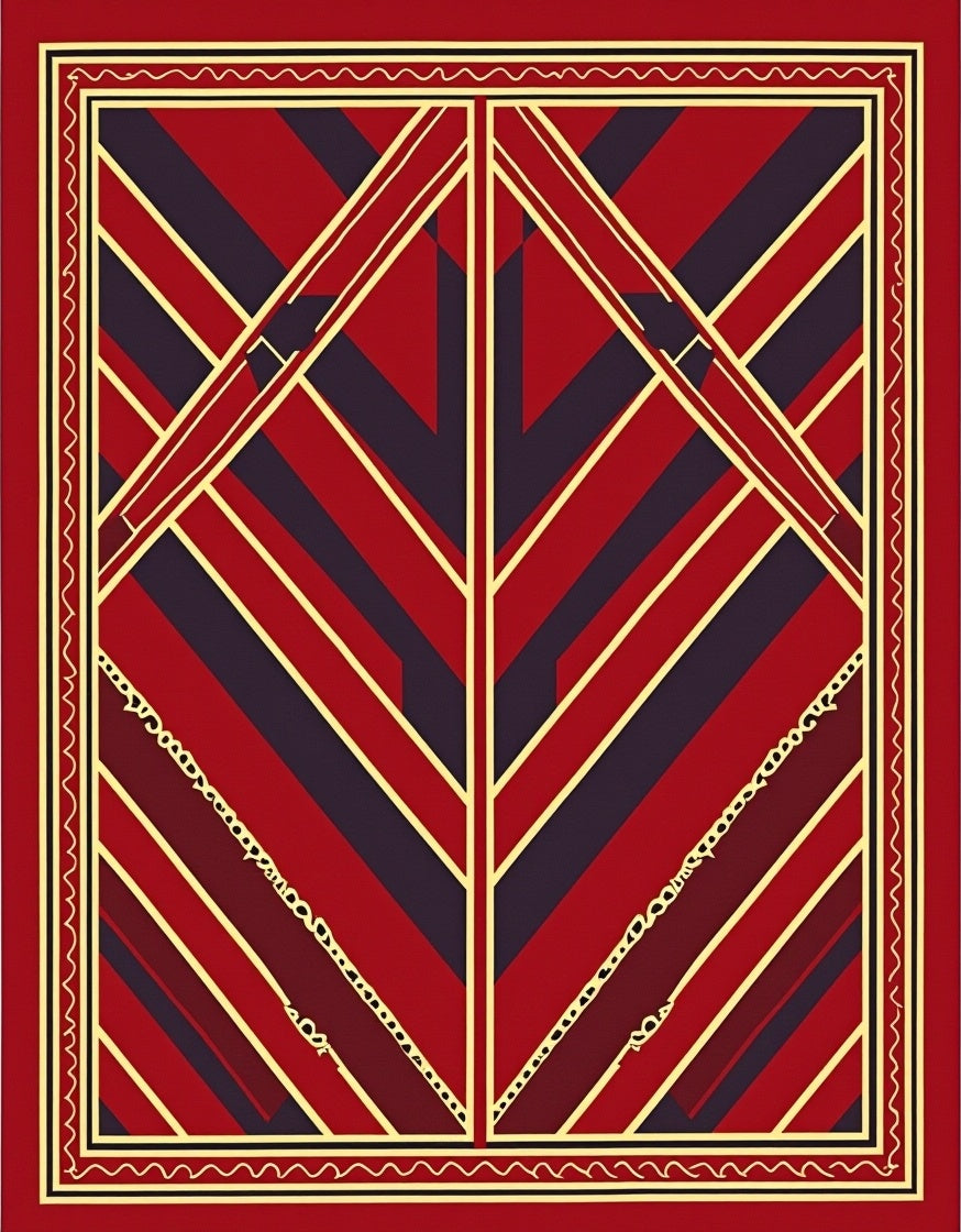 Red Gold Geometric Stripe Rug