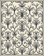 Elegant Black Cream Floral Damask Rug