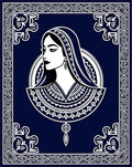 Elegant Woman With Geometric Pattern Border Rug