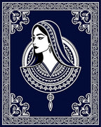 Elegant Woman With Geometric Pattern Border Rug
